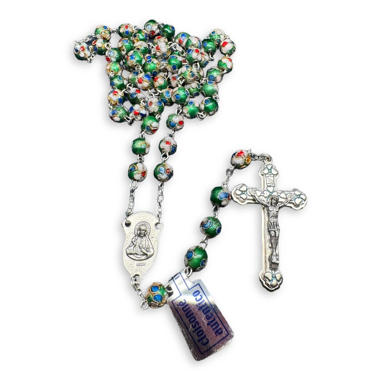 Green Cloisonne Rosary Blessed By Pope - Prayer Beads | Catholically