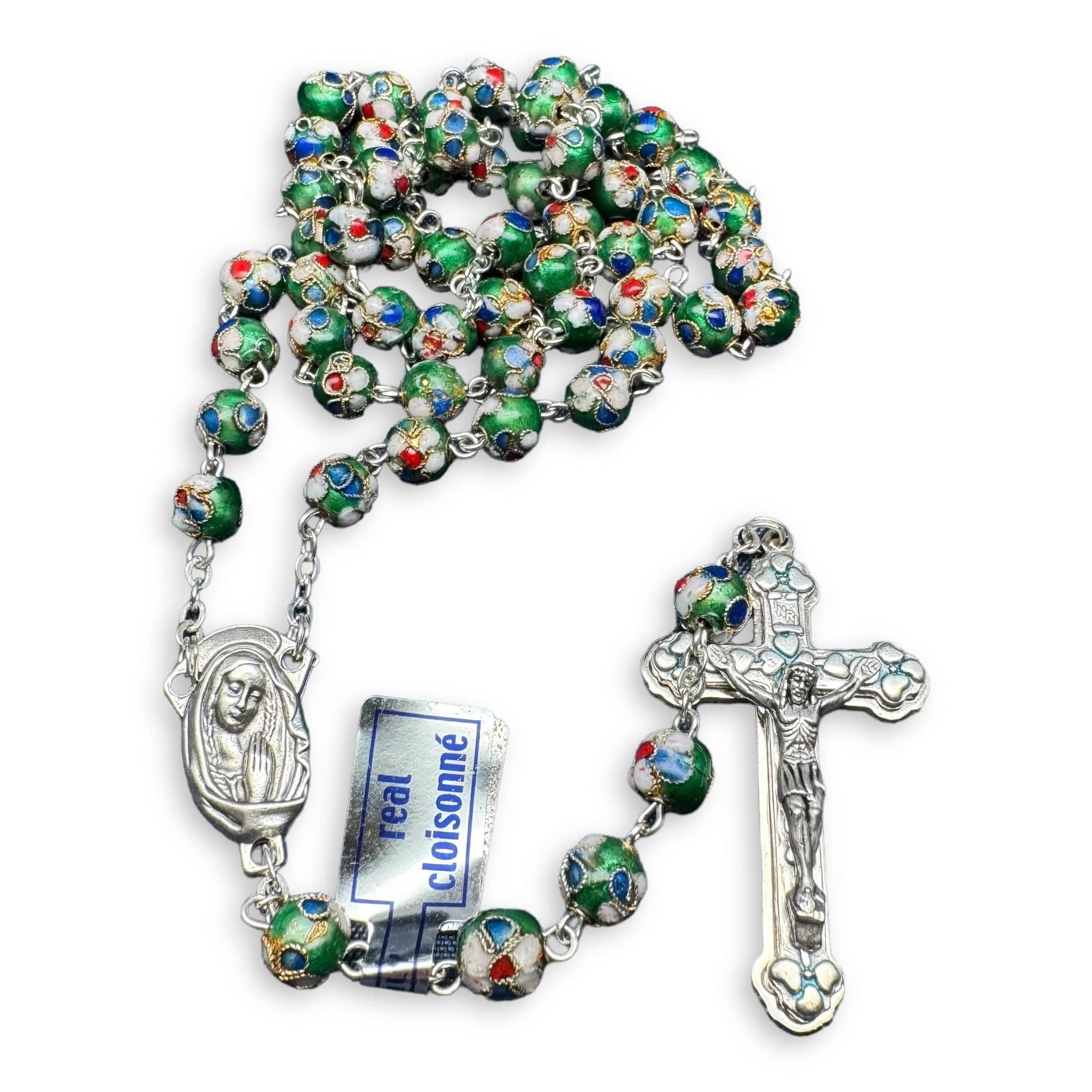 Green Cloisonne Rosary Blessed By Pope - Prayer Beads | Catholically