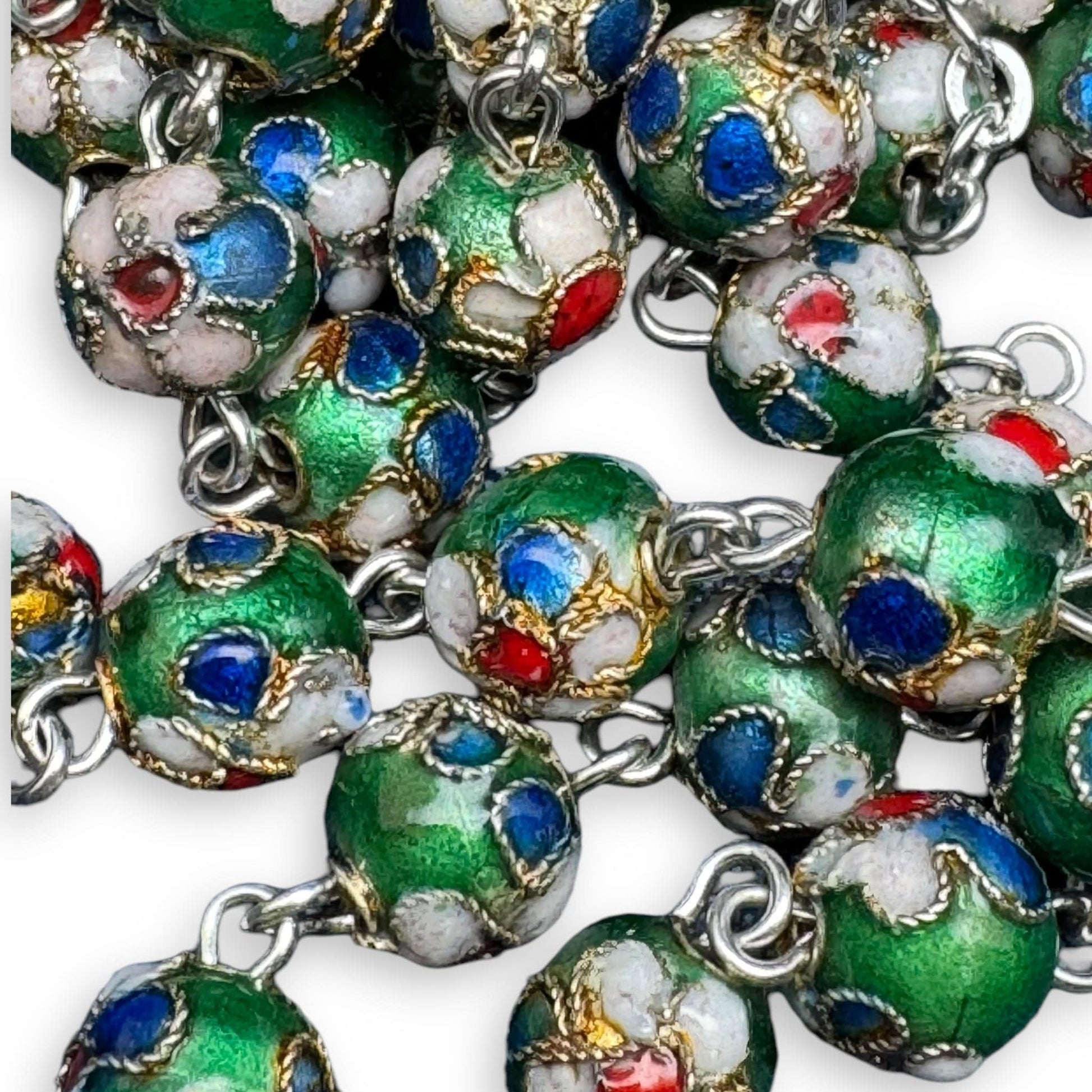 Green Cloisonne Rosary Blessed By Pope - Prayer Beads | Catholically