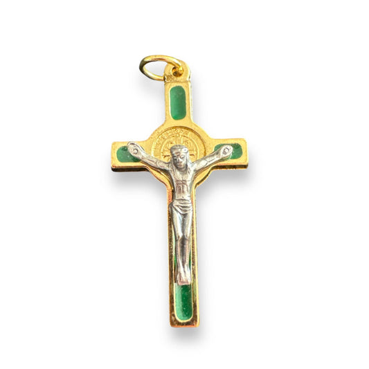 Green Cross St. Benedict - Tiny Pendant - Rosary Parts - Crucifix | Catholically