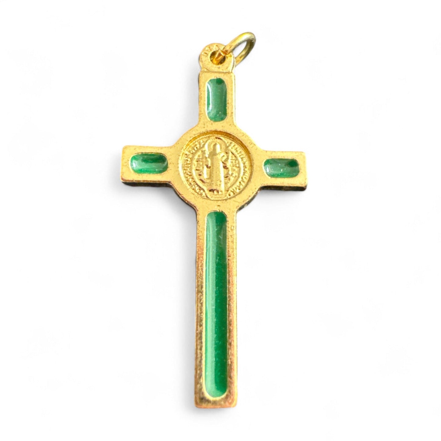Green Cross St. Benedict - Tiny Pendant - Rosary Parts - Crucifix | Catholically
