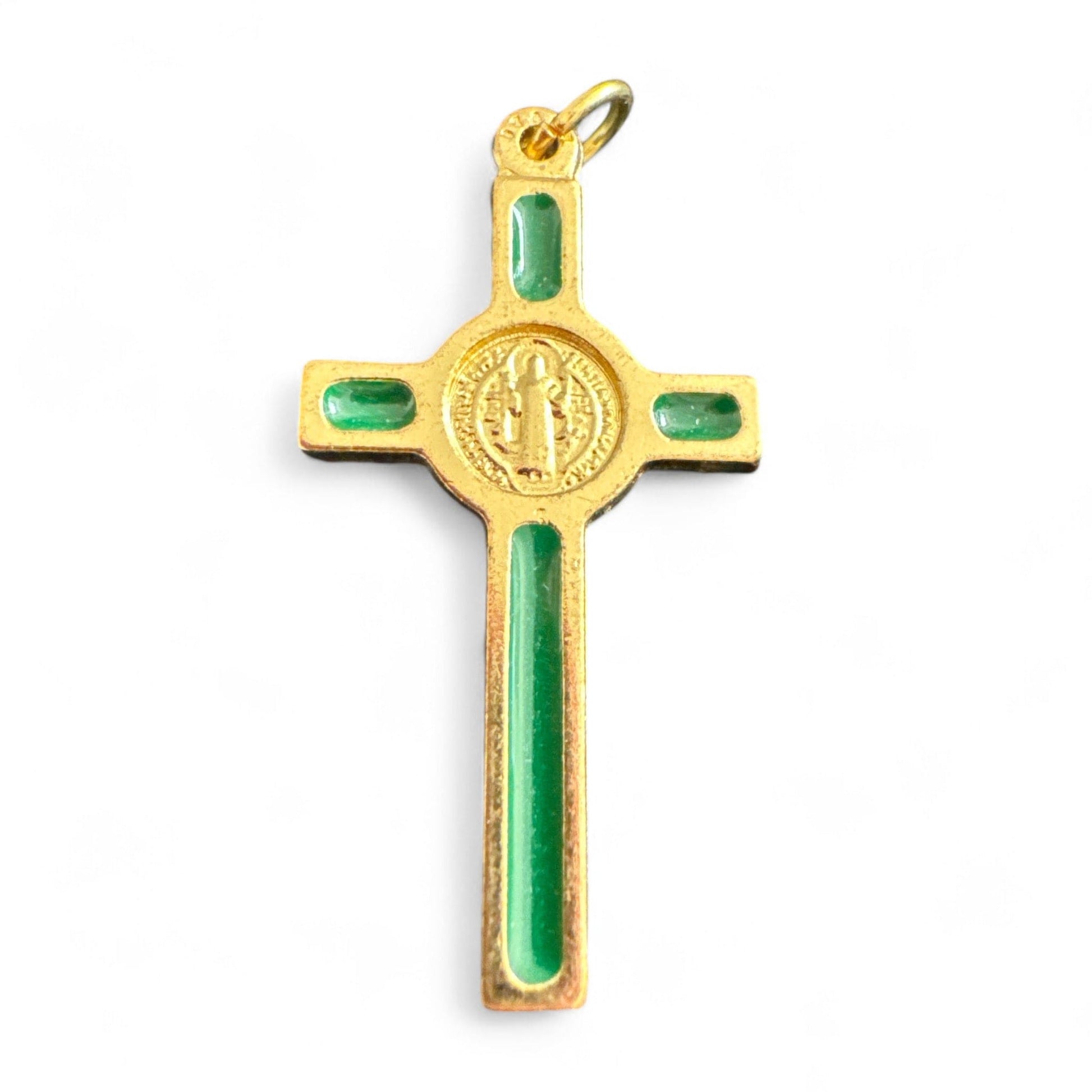 Green Cross St. Benedict - Tiny Pendant - Rosary Parts - Crucifix | Catholically