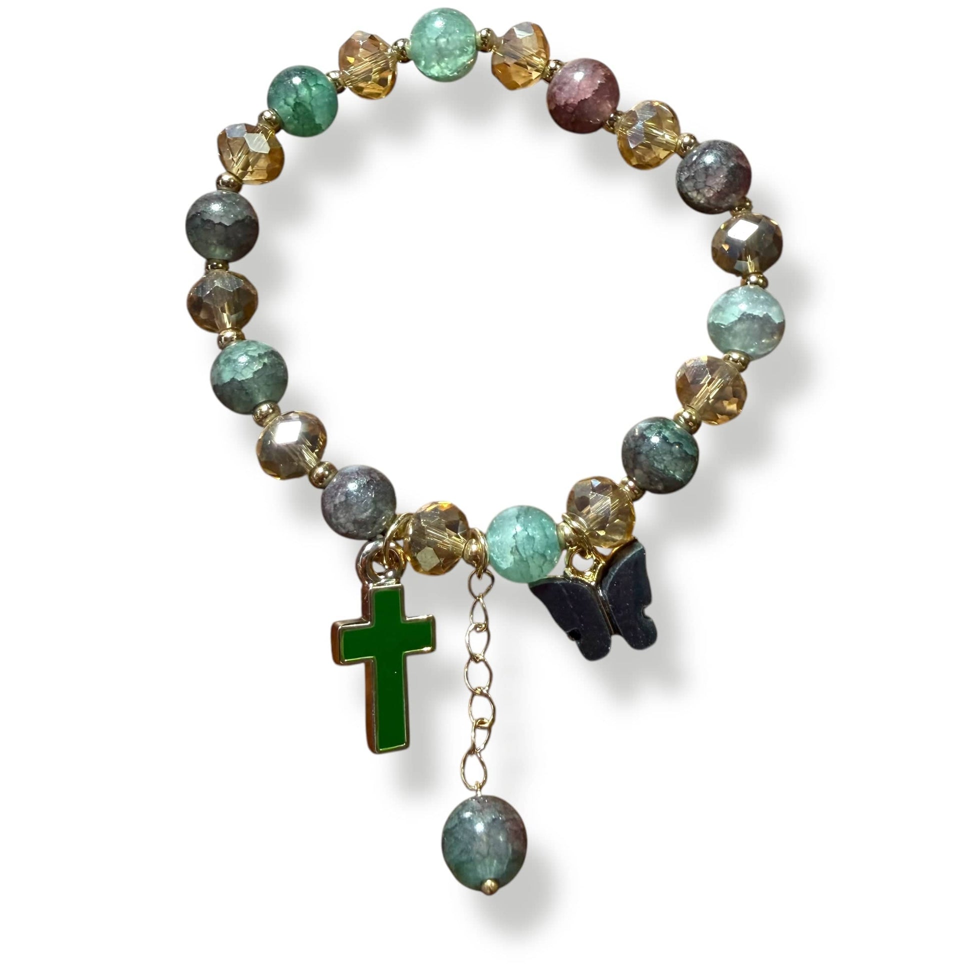 Green Hope Bracelet – Cross & Butterfly Charm Blessed by Pope | Catholically