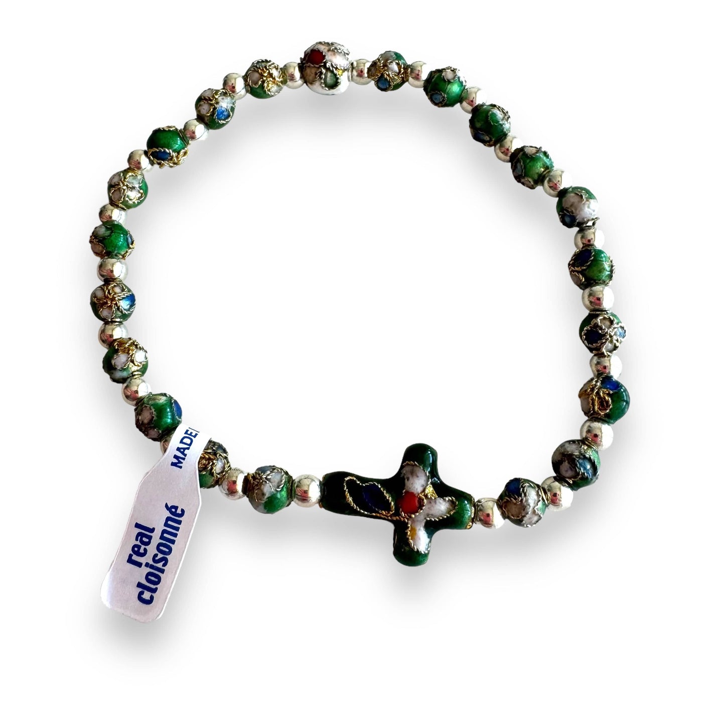 Green Stretch Cloisonne Bracelet - Blessed By Pope - Religious Jewelery | Catholically