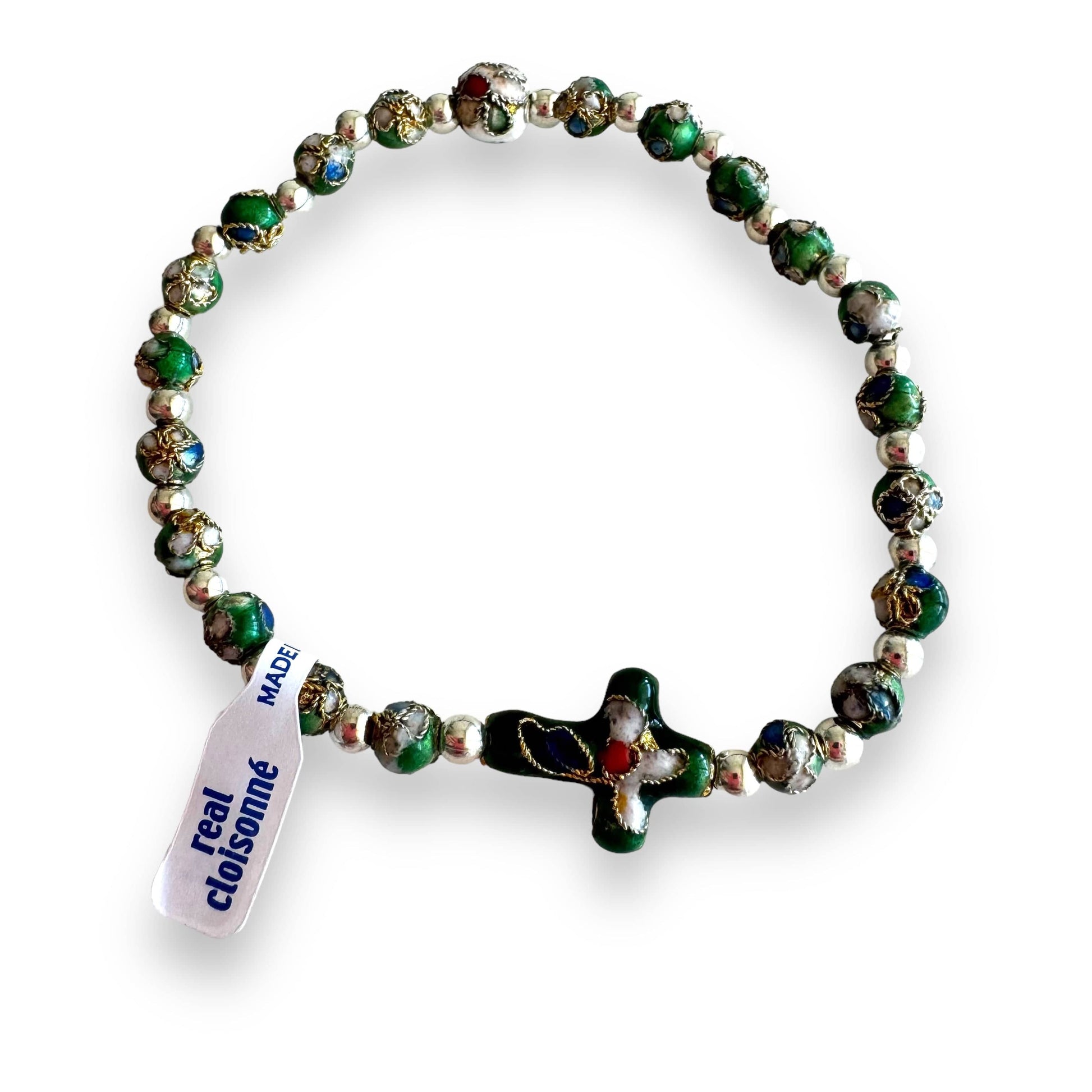 Green Stretch Cloisonne Bracelet - Blessed By Pope - Religious Jewelery | Catholically