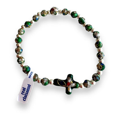 Green Stretch Cloisonne Bracelet - Blessed By Pope - Religious Jewelery | Catholically