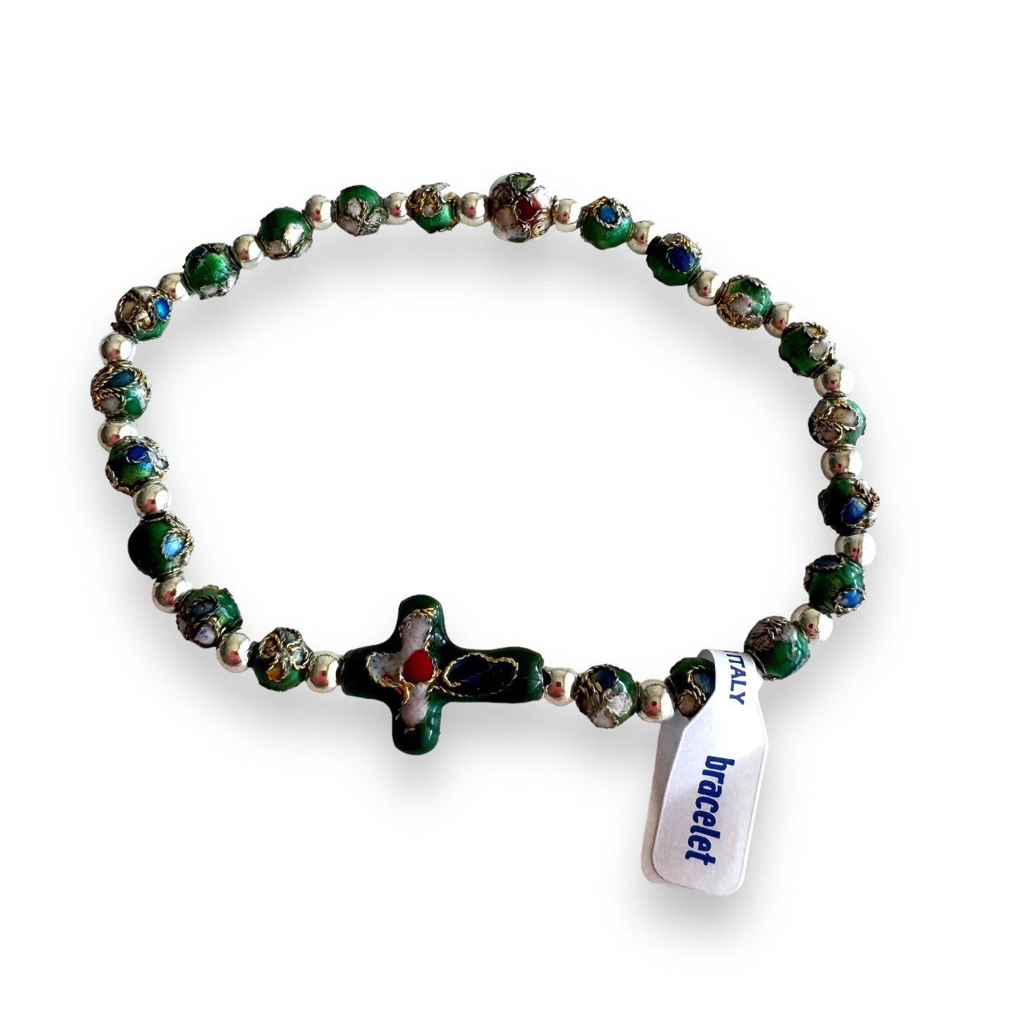 Green Stretch Cloisonne Bracelet - Blessed By Pope - Religious Jewelery | Catholically