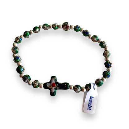 Green Stretch Cloisonne Bracelet - Blessed By Pope - Religious Jewelery | Catholically