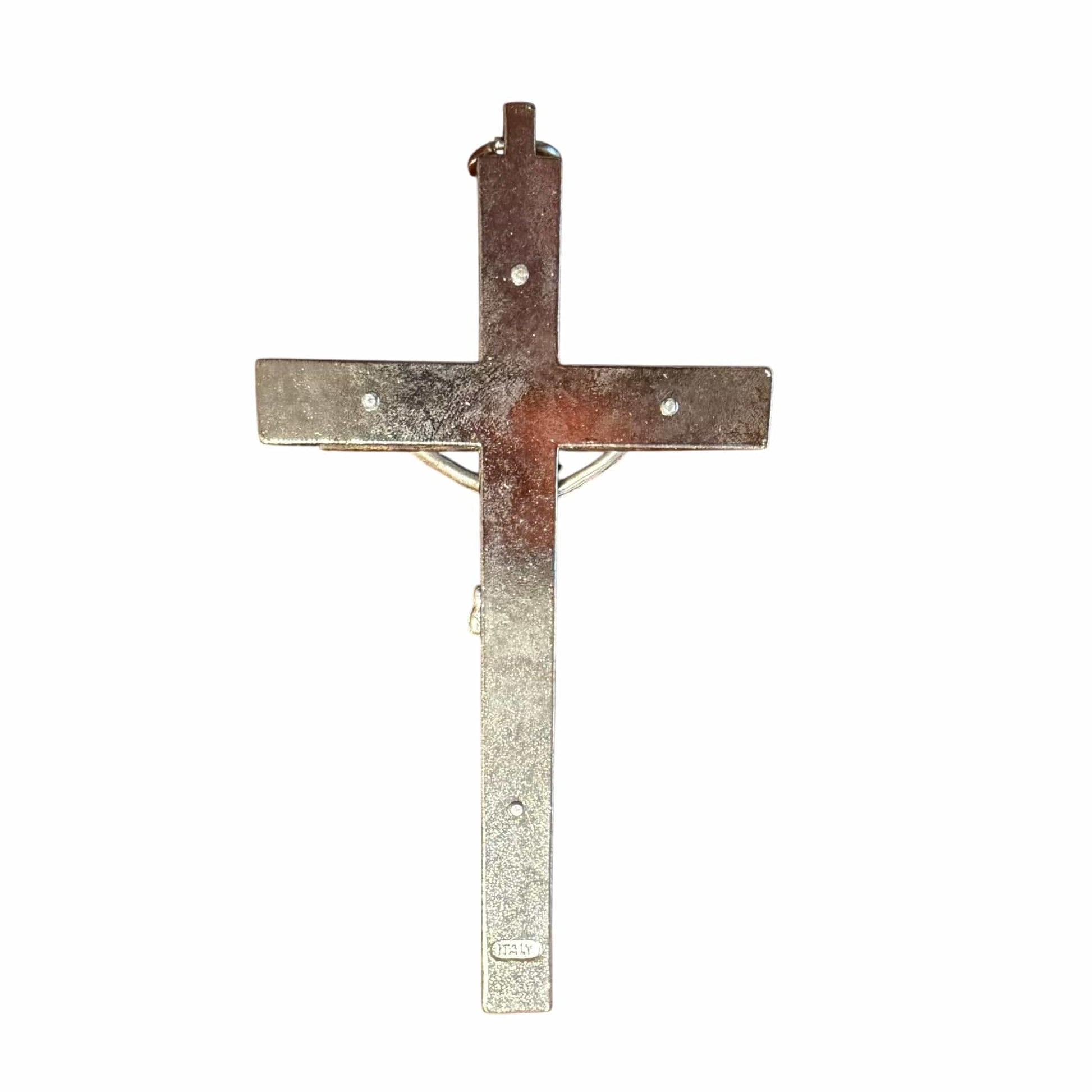 Handcrafted Italian Wooden Crucifix – 4.5" Dark Wood and Metal Inlays | Catholically