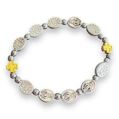 Hematite Italian Stretch Bracelet with Miraculous Medals - Blessed By Pope | Catholically