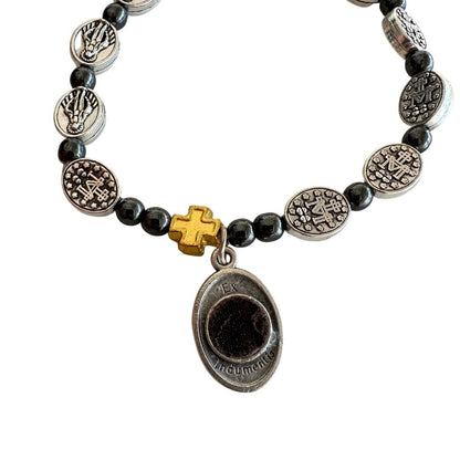 Hematite Italian Stretch Bracelet with Miraculous Medals - Blessed By Pope | Catholically