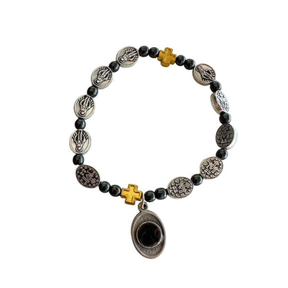 Hematite Italian Stretch Bracelet with Miraculous Medals - Blessed By Pope | Catholically