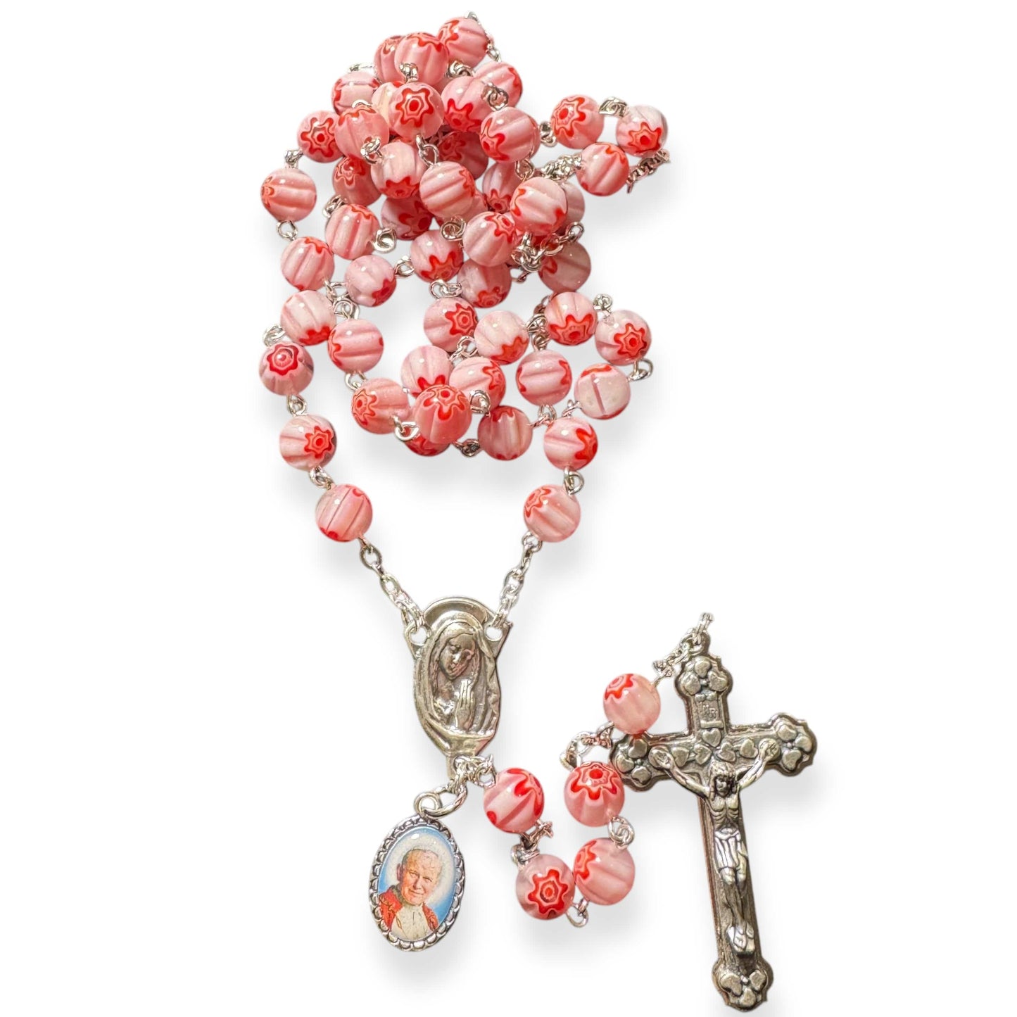 Holy Communion St. John Paul II Pink Relic Rosary - Blessed By Pope | Catholically