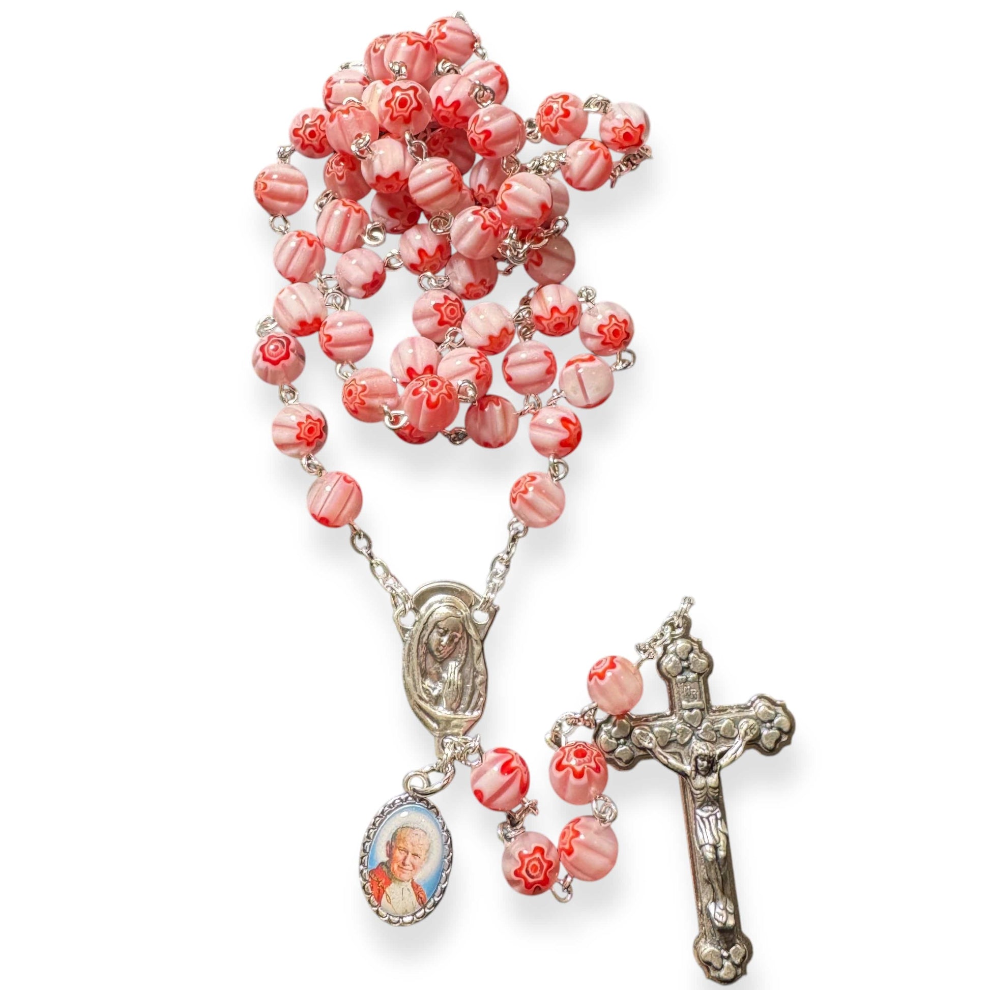 Holy Communion St. John Paul II Pink Relic Rosary - Blessed By Pope | Catholically