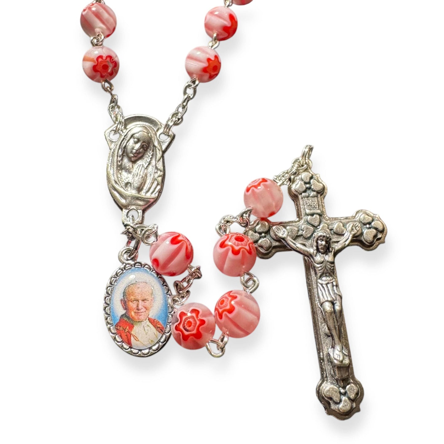 Holy Communion St. John Paul II Pink Relic Rosary - Blessed By Pope | Catholically
