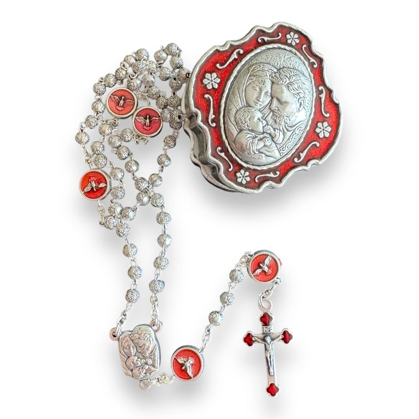 Holy Family Tiny Rosary with Red Enamel Case | Catholically