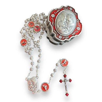 Holy Family Tiny Rosary with Red Enamel Case | Catholically