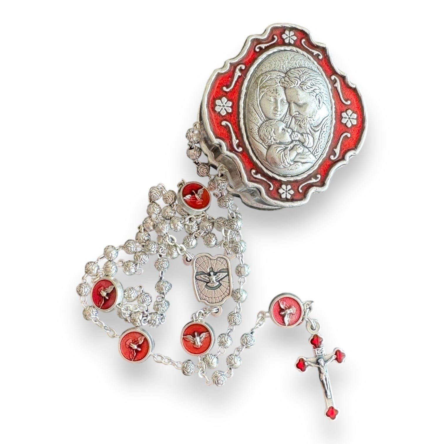 Holy Family Tiny Rosary with Red Enamel Case | Catholically