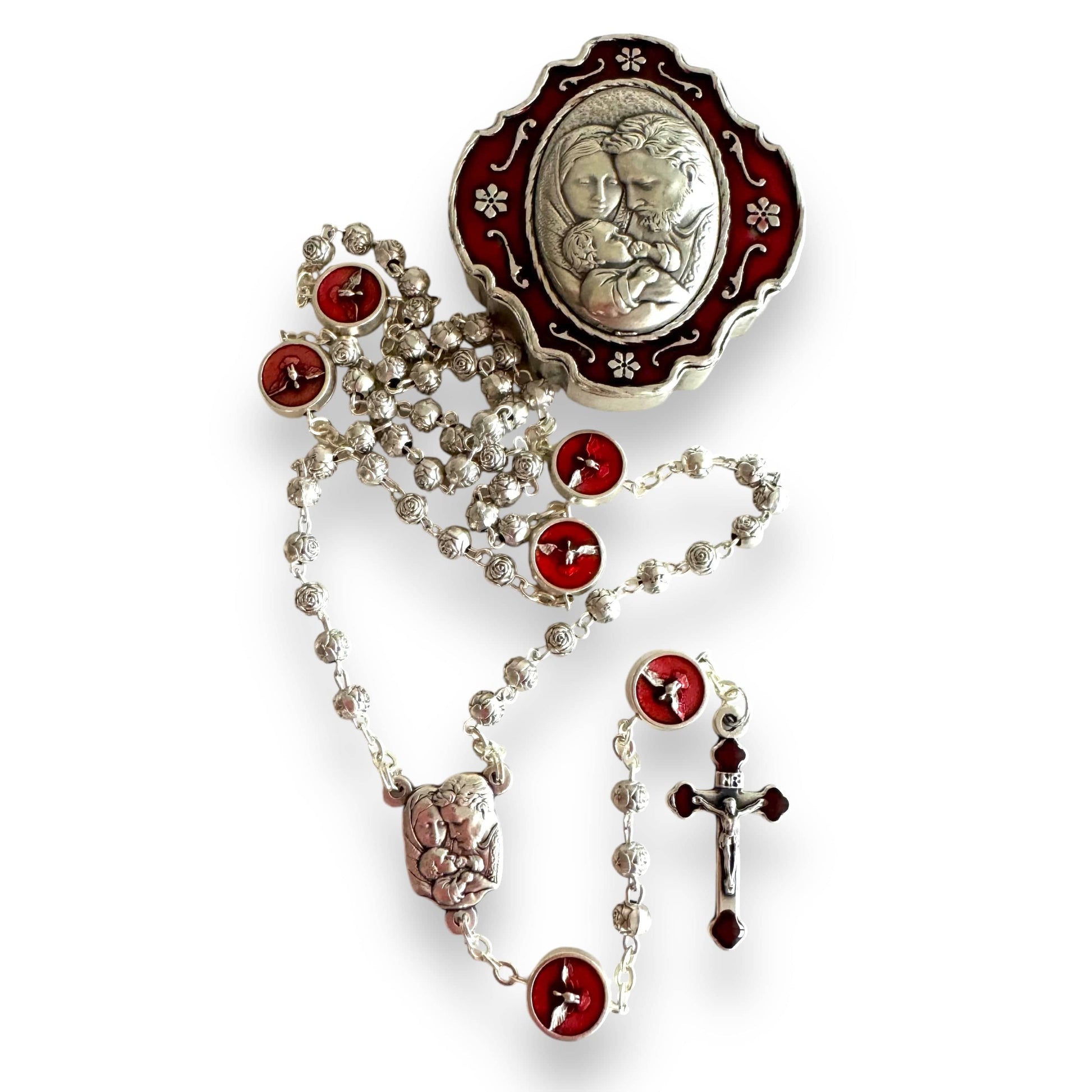 Holy Family Tiny Rosary with Red Enamel Case | Catholically