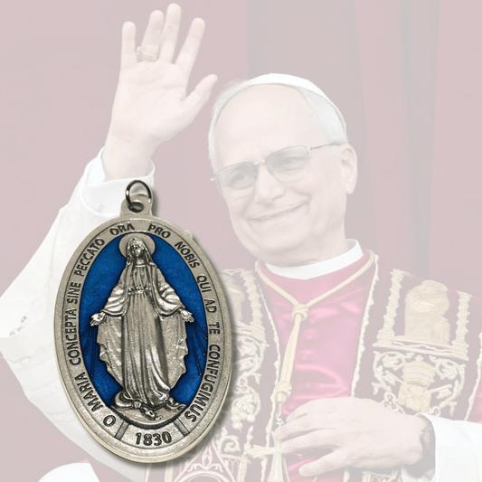 Huge Miraculous Medal 3" with Blue Enamel - Blessed By Pope LeoXIV | Catholically
