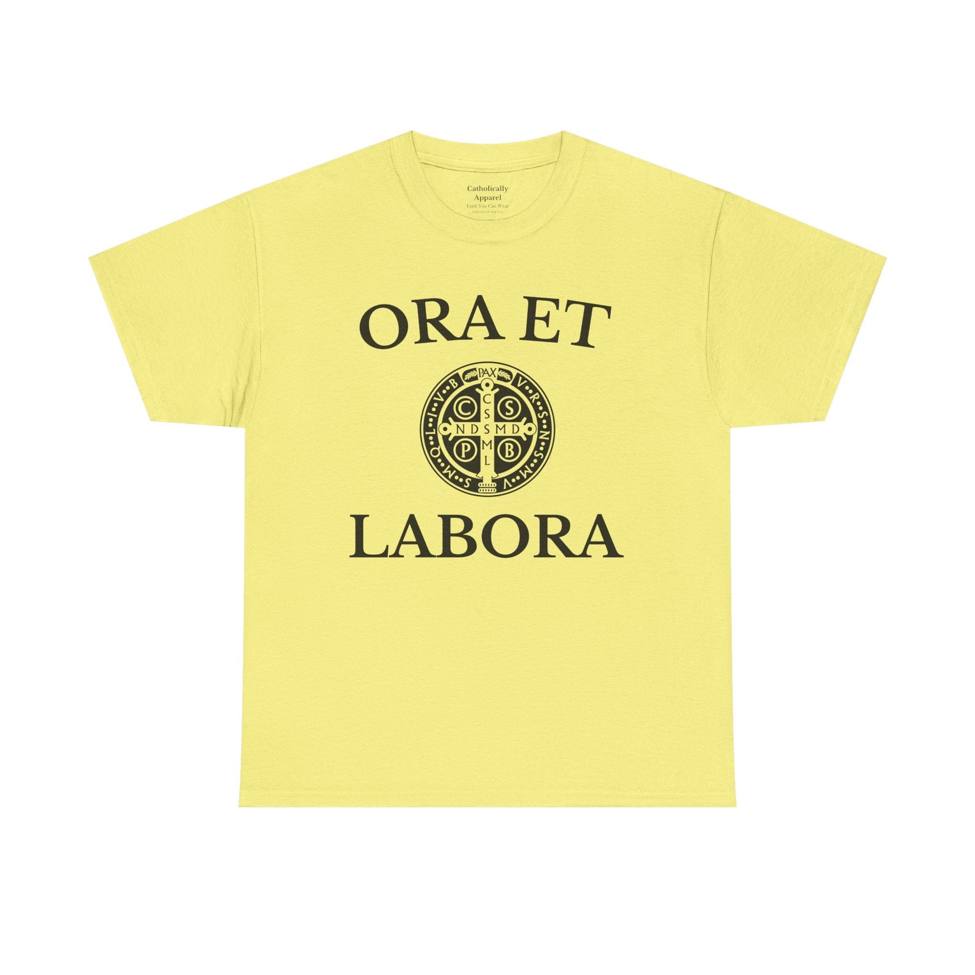 Printify T-Shirt Cornsilk / S Inspirational Unisex Heavy Cotton Tee - 'Ora et Labora' Message