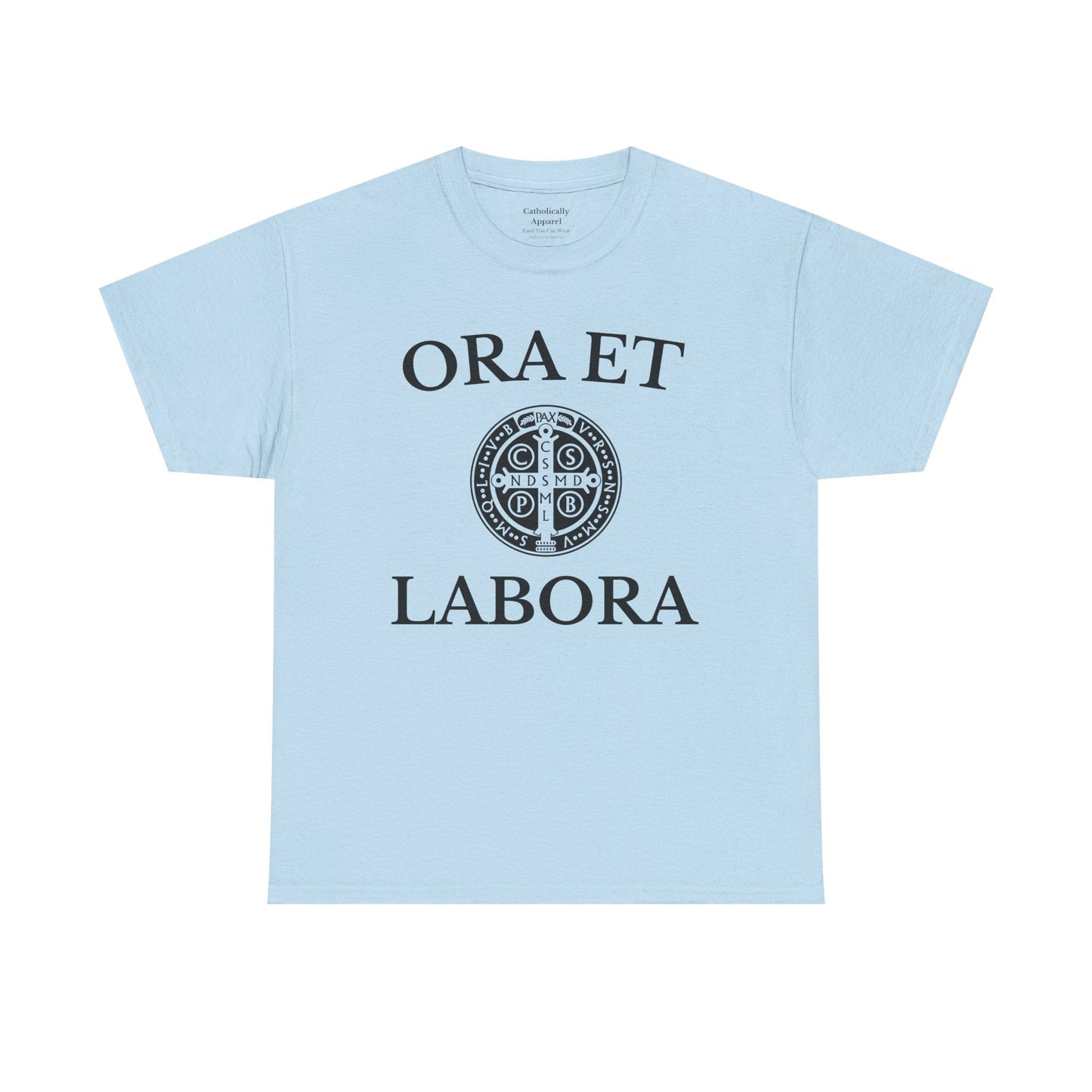 Printify T-Shirt Light Blue / S Inspirational Unisex Heavy Cotton Tee - 'Ora et Labora' Message