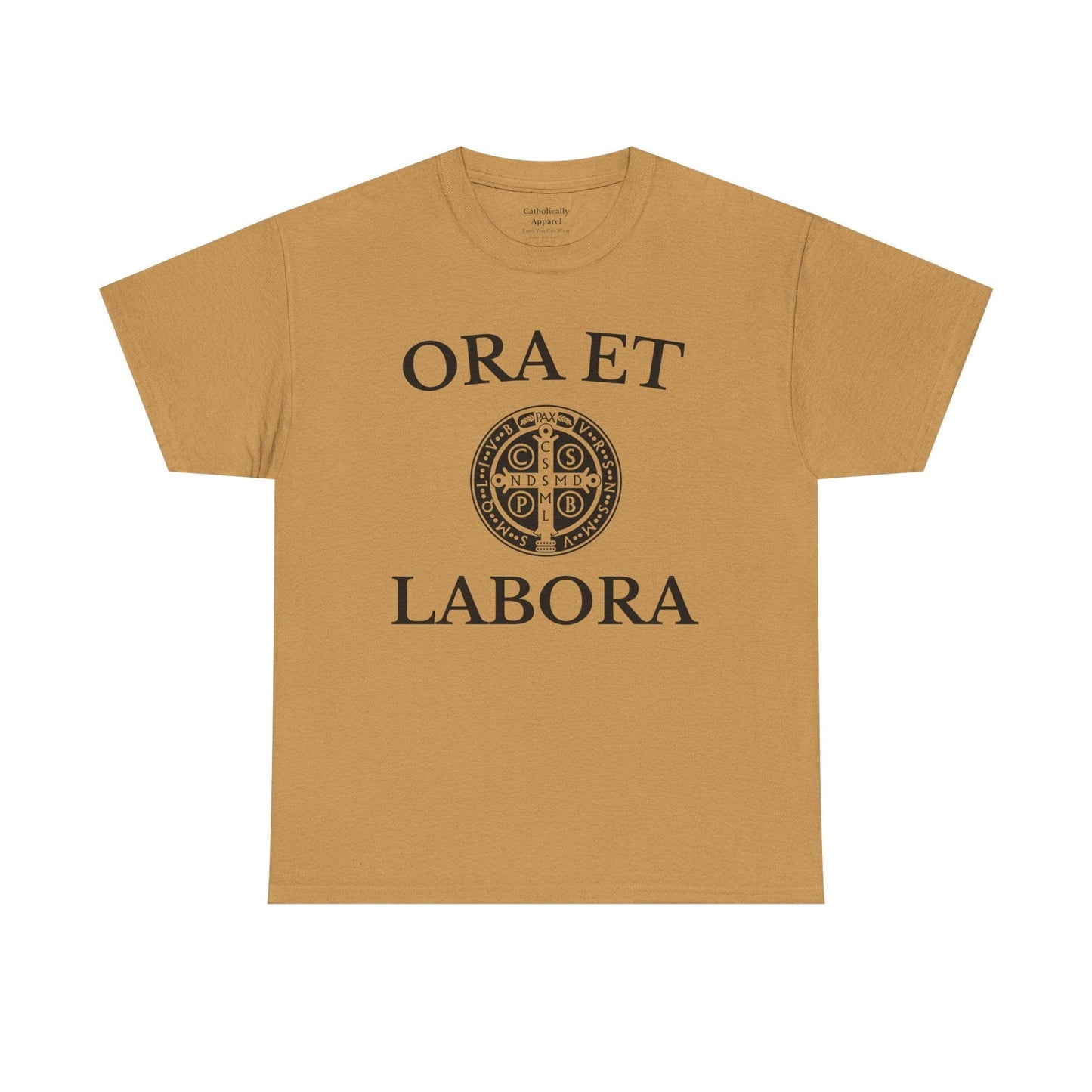 Printify T-Shirt Old Gold / S Inspirational Unisex Heavy Cotton Tee - 'Ora et Labora' Message