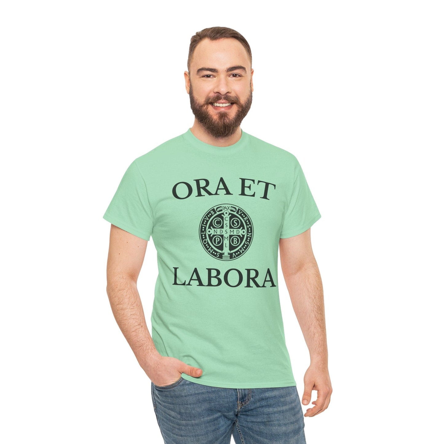 Printify T-Shirt Inspirational Unisex Heavy Cotton Tee - 'Ora et Labora' Message