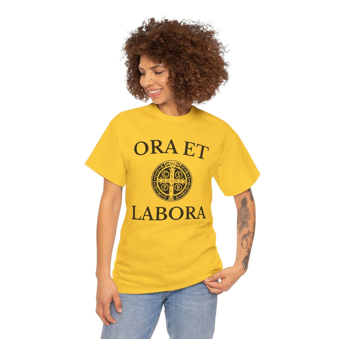 Printify T-Shirt Inspirational Unisex Heavy Cotton Tee - 'Ora et Labora' Message