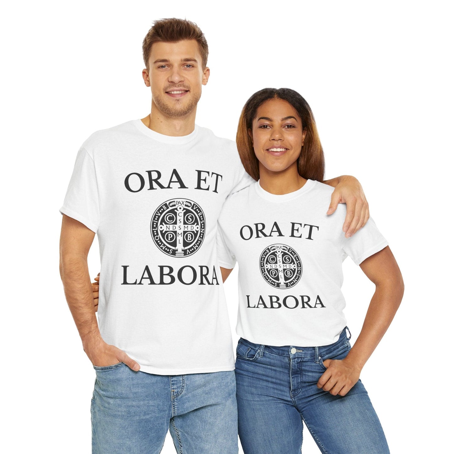 Printify T-Shirt Inspirational Unisex Heavy Cotton Tee - 'Ora et Labora' Message