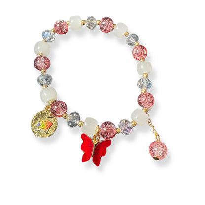 Italian Pink Glass Bracelet - Elastic Bangle - Blessed By Pope | Catholically
