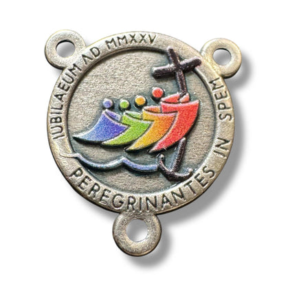 Jubilee 2025 Rosary Centerpiece – 0.5" Silver-Tone - Pilgrims of Hope | Catholically