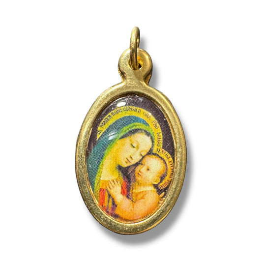 Madonna and Child Oval Medal – Gold-Tone Catholic Pendant | Catholically