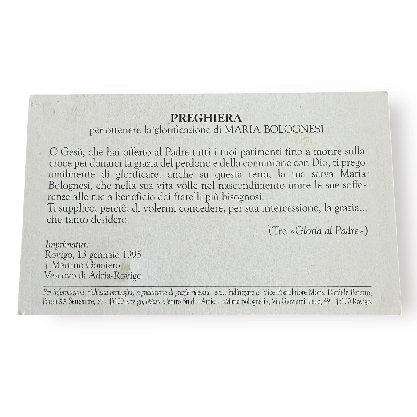 Maria Bolognesi Relic Card – Vintage Holy Card Blessed in Rome by Pope Leo XIV | Catholically