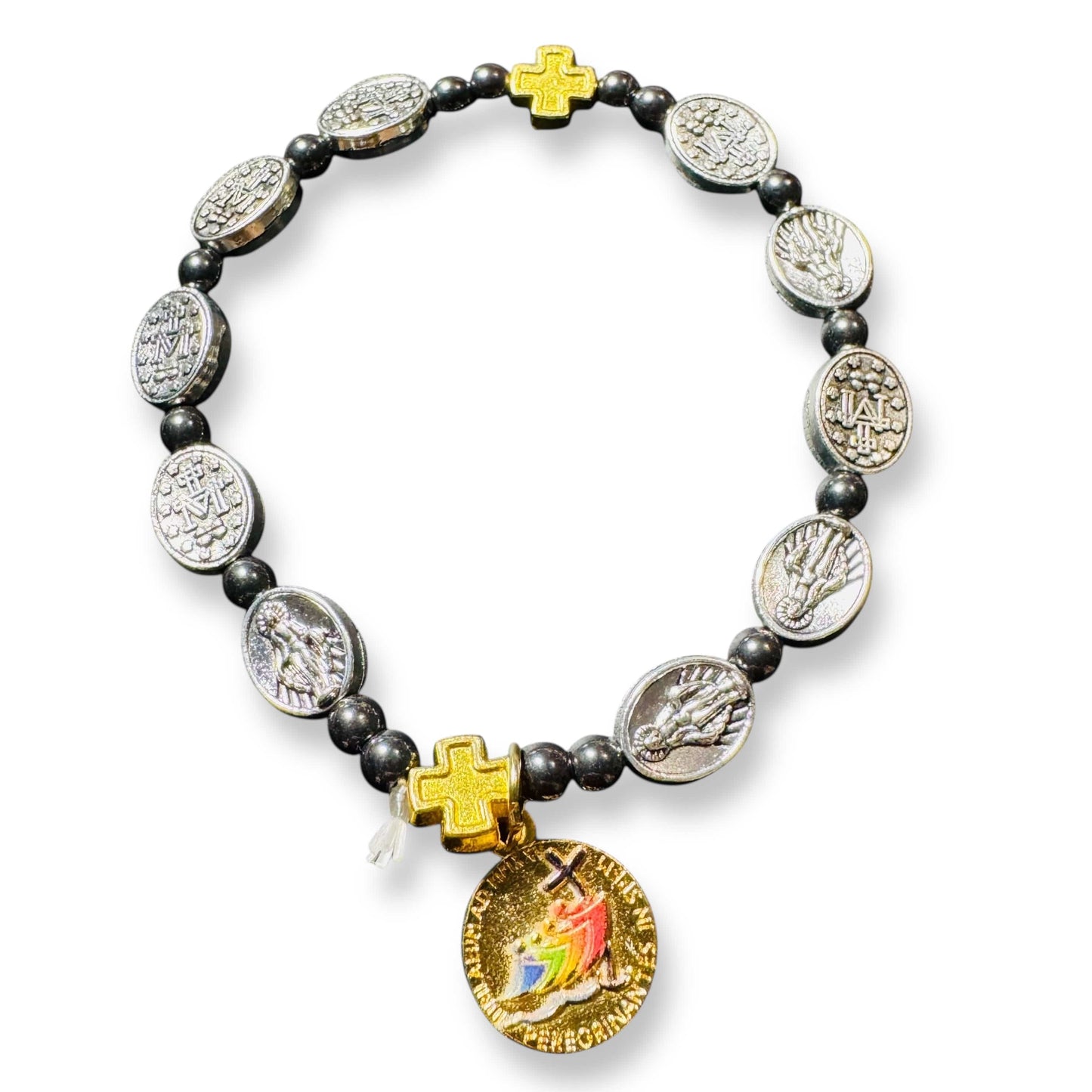 Miraculous Medal Hematite Braceletw with Jubilee of Hope Medal - Blessed By Pope | Catholically