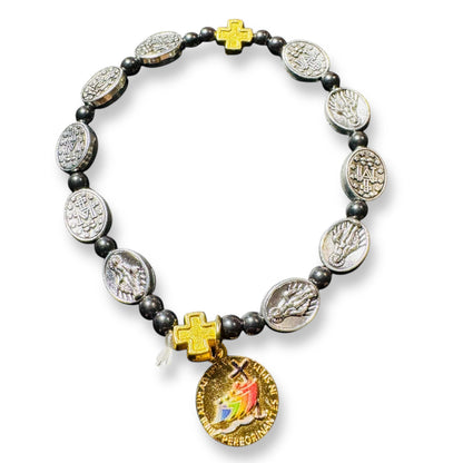 Miraculous Medal Hematite Braceletw with Jubilee of Hope Medal - Blessed By Pope | Catholically