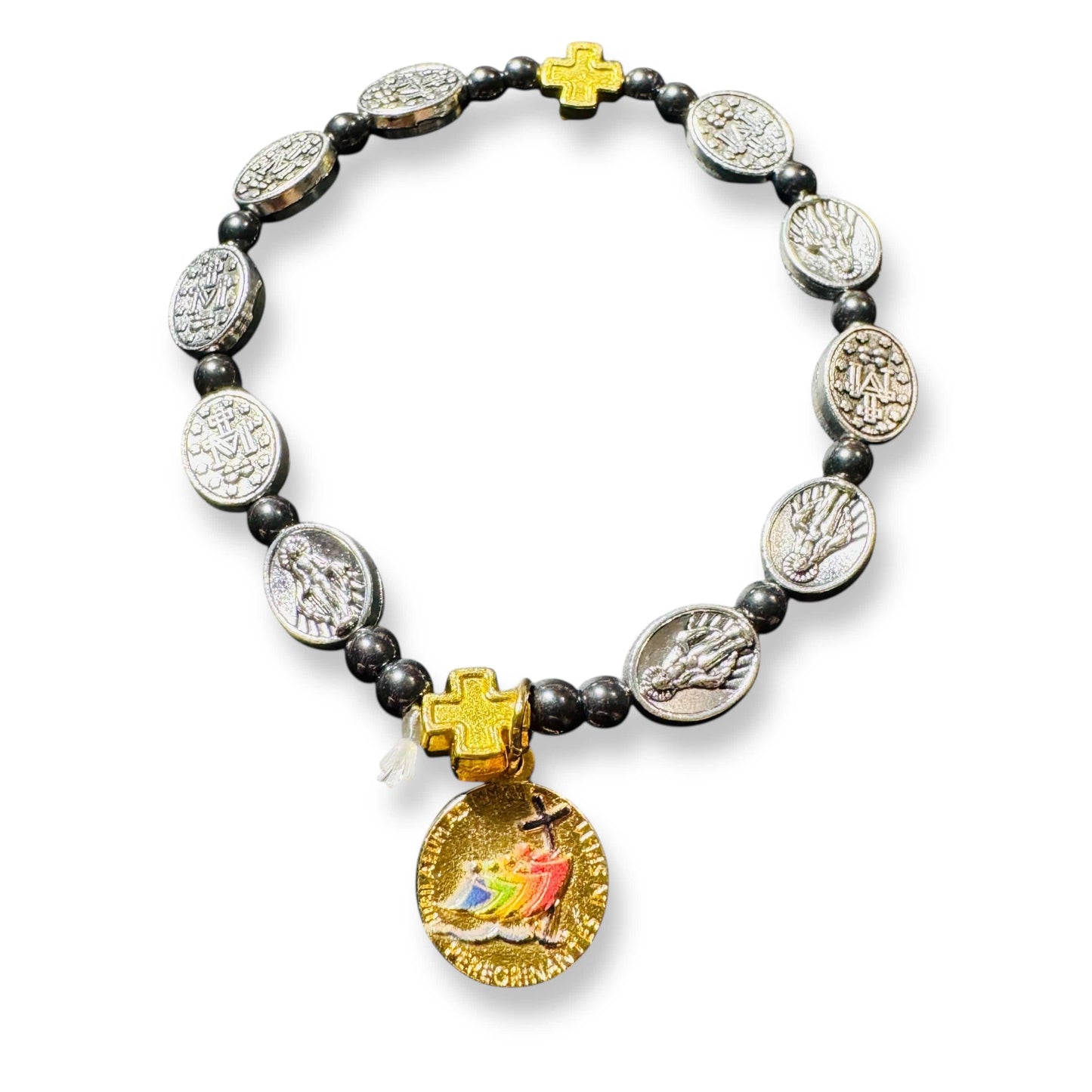 Miraculous Medal Hematite Braceletw with Jubilee of Hope Medal - Blessed By Pope | Catholically