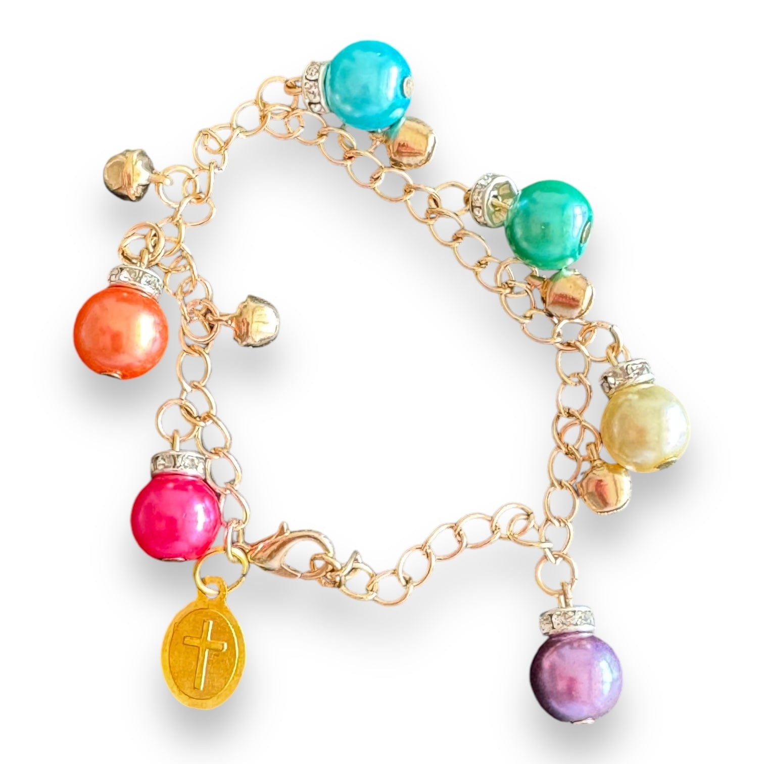 Multicolored Pearl Charm Bracelet with Our Lady of Lourdes Medal | Catholically