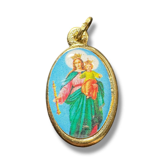 Our Lady Help of Christians Oval Medal – Gold-Tone Catholic Pendant | Catholically
