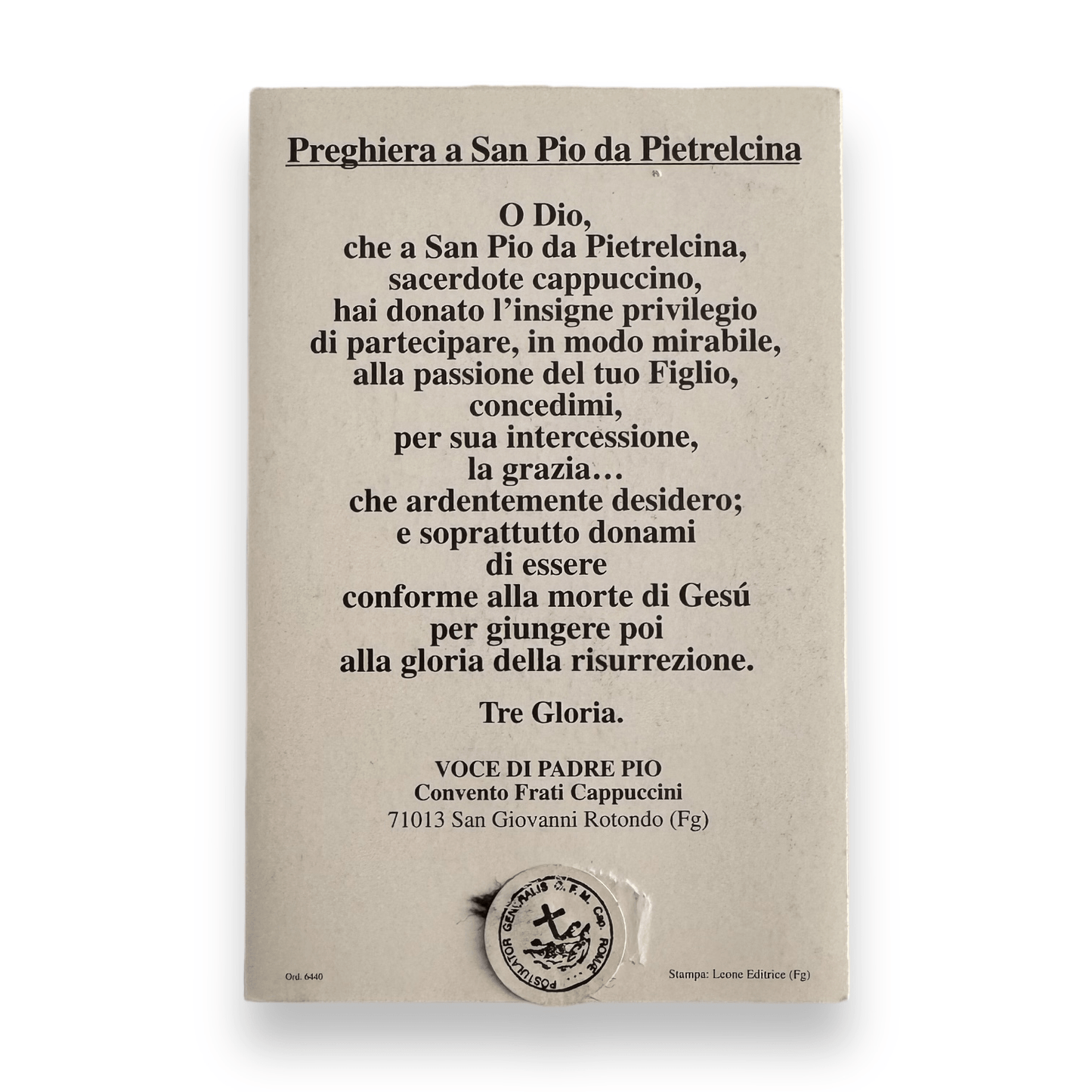 Padre Pio Holy Card - St. Pio vintage Prayer Card | Catholically
