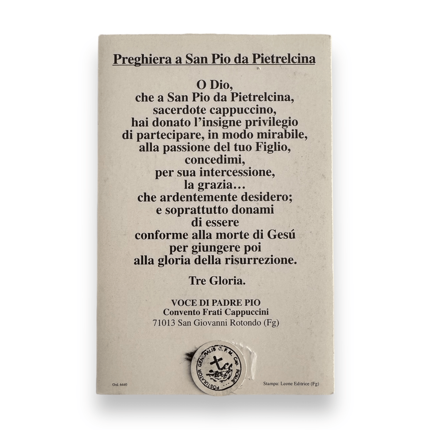 Padre Pio Holy Card - St. Pio vintage Prayer Card | Catholically