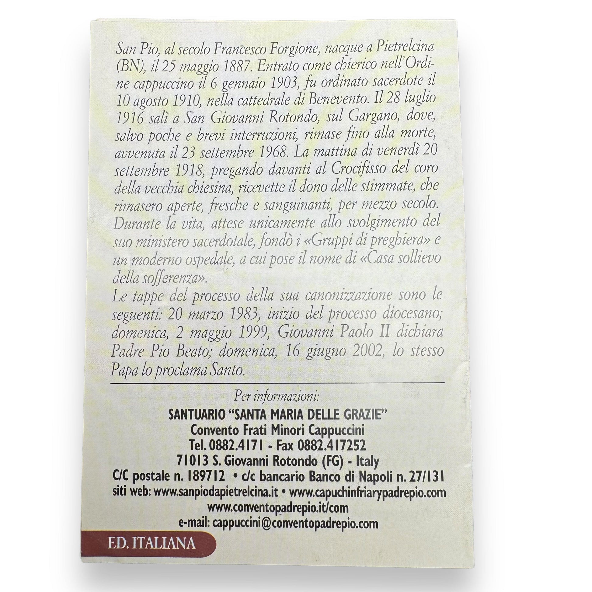 Padre Pio Holy Card - St. Pio vintage Prayer Card | Catholically
