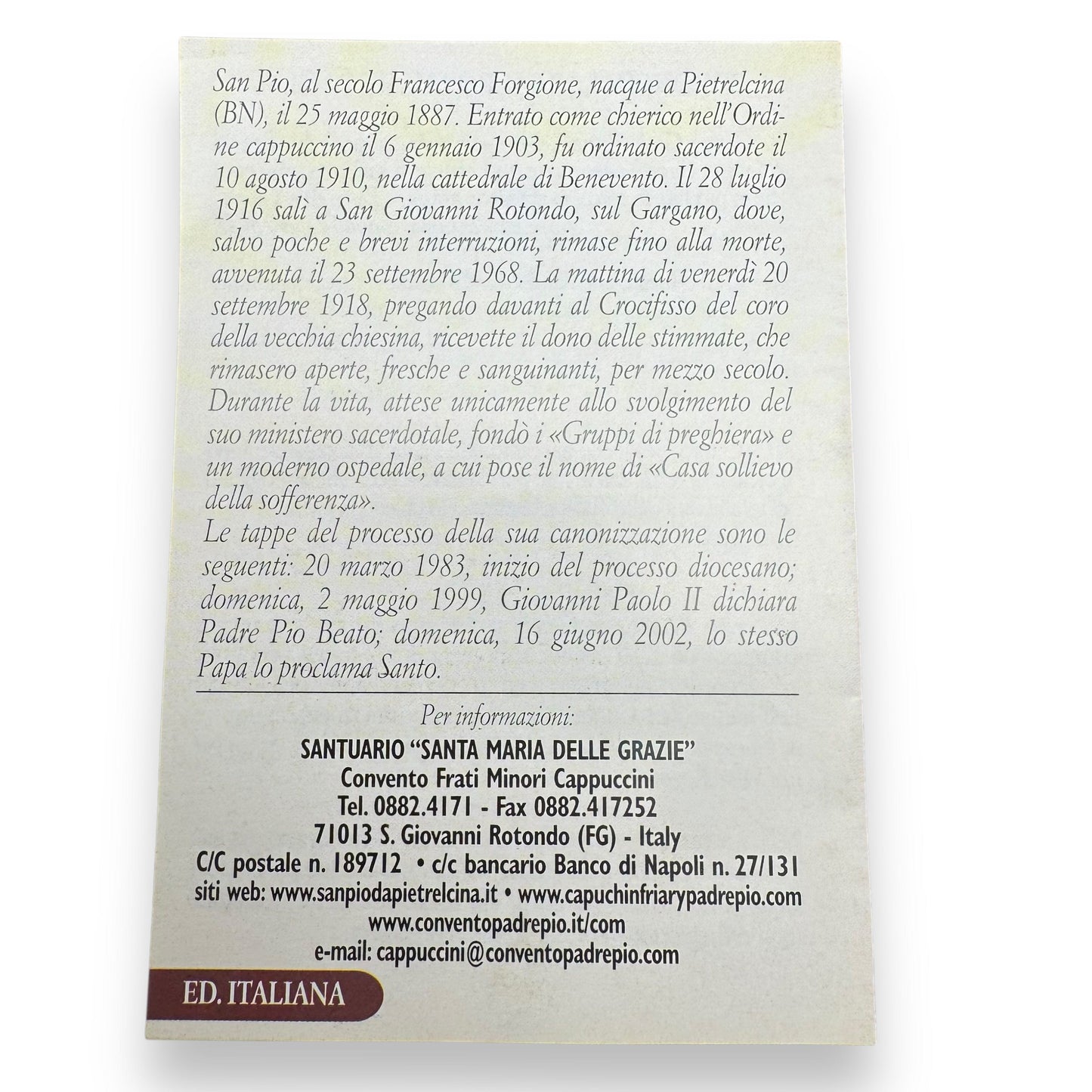 Padre Pio Holy Card - St. Pio vintage Prayer Card | Catholically
