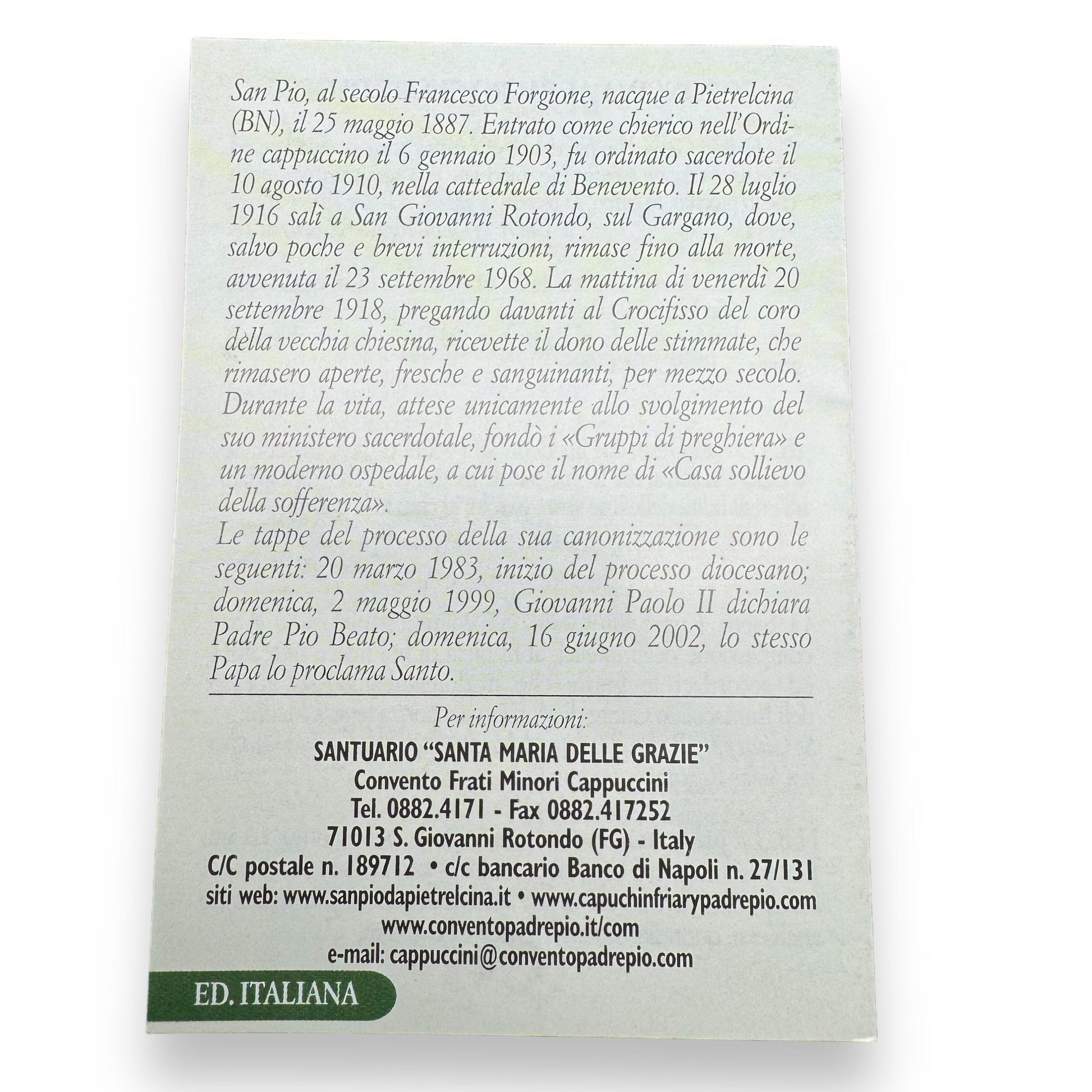 Padre Pio Holy Card - St. Pio vintage Prayer Card | Catholically