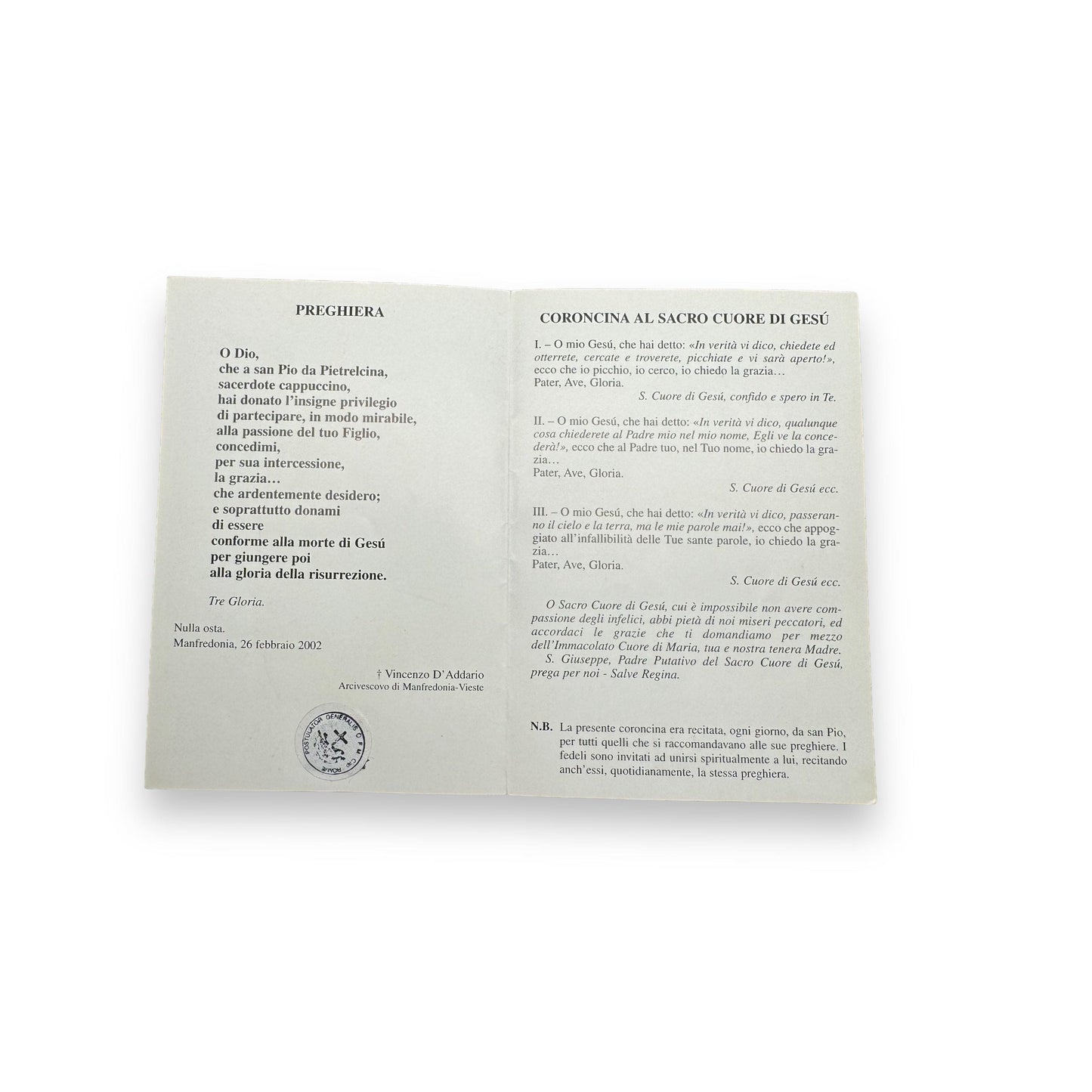 Padre Pio Holy Card - St. Pio vintage Prayer Card | Catholically