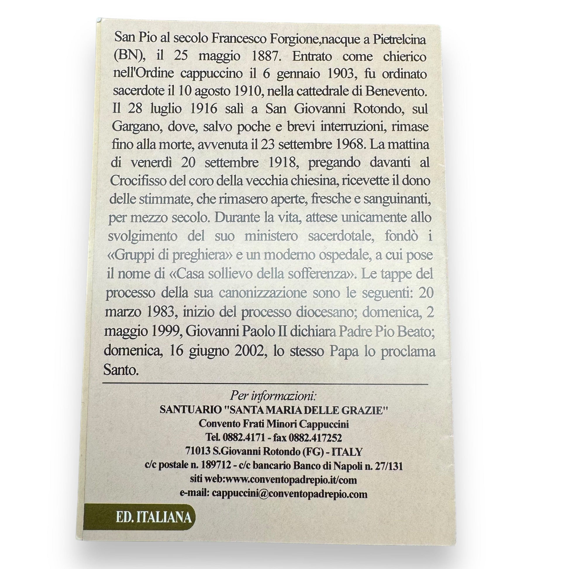 Padre Pio Holy Card - St. Pio vintage Prayer Card | Catholically
