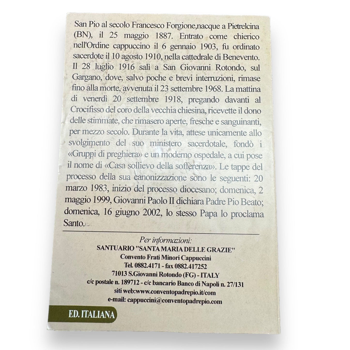 Padre Pio Holy Card - St. Pio vintage Prayer Card | Catholically