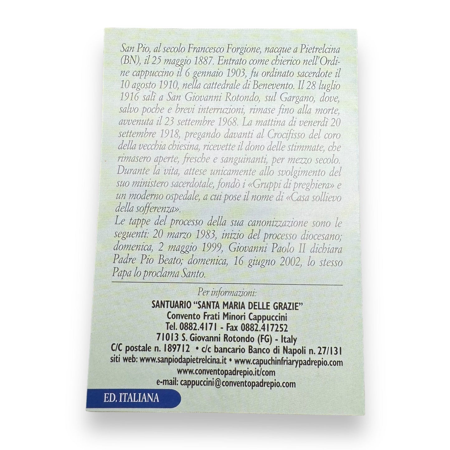 Padre Pio Holy Card - St. Pio vintage Prayer Card | Catholically