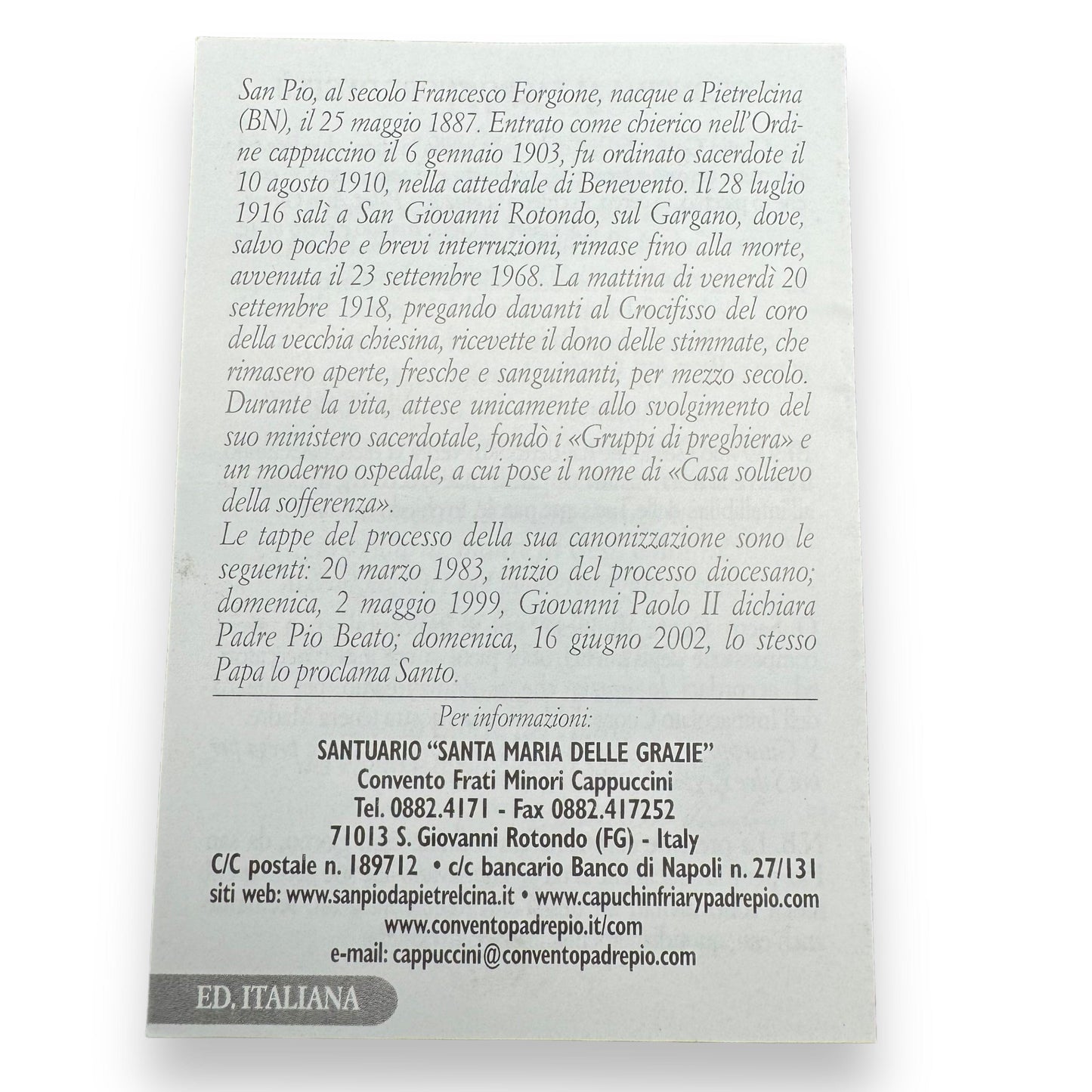 Padre Pio Holy Card - St. Pio vintage Prayer Card | Catholically