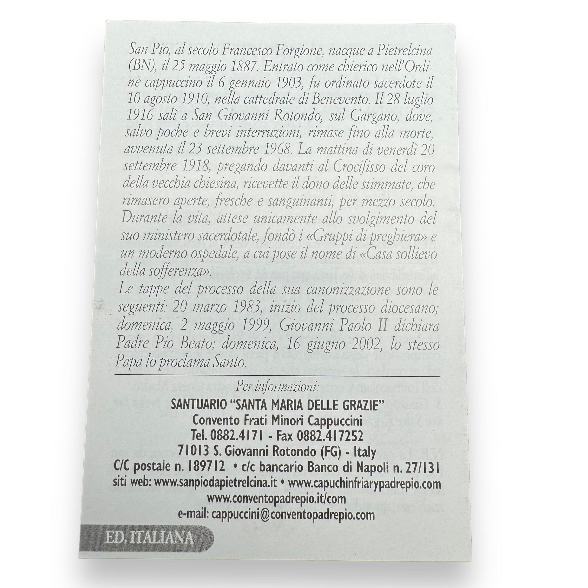 Padre Pio Holy Card - St. Pio vintage Prayer Card | Catholically
